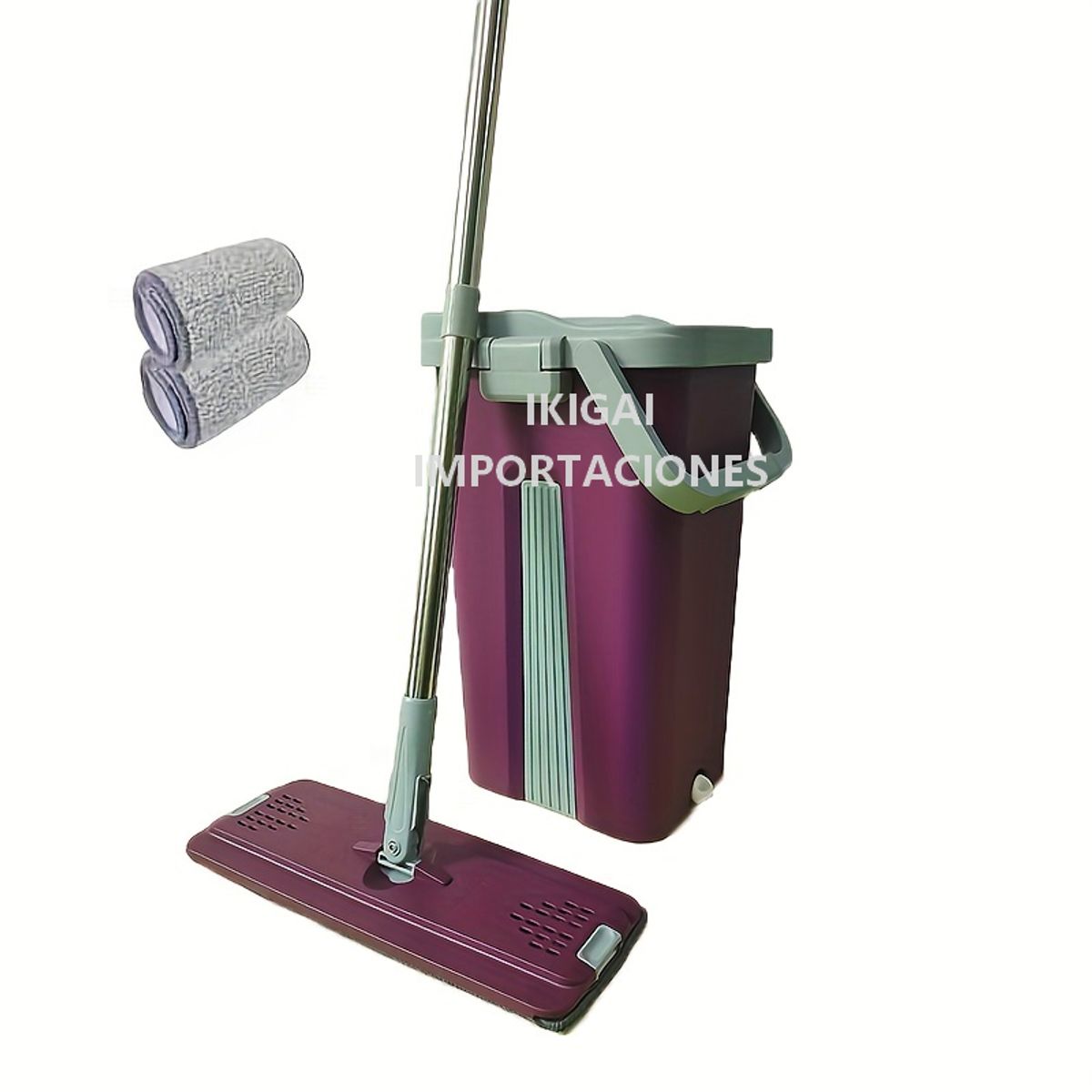 GENERICO - Trapeador Con Balde 360º + 02 Mopas Premium - Color Guinda