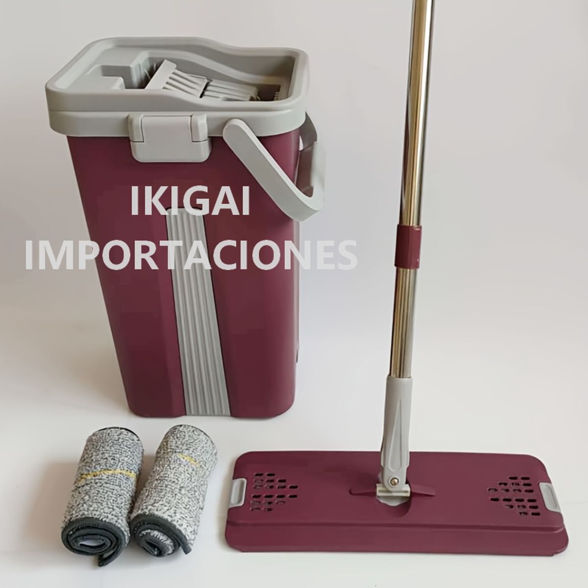 GENERICO - Trapeador Con Balde 360º + 02 Mopas Premium - Color Guinda
