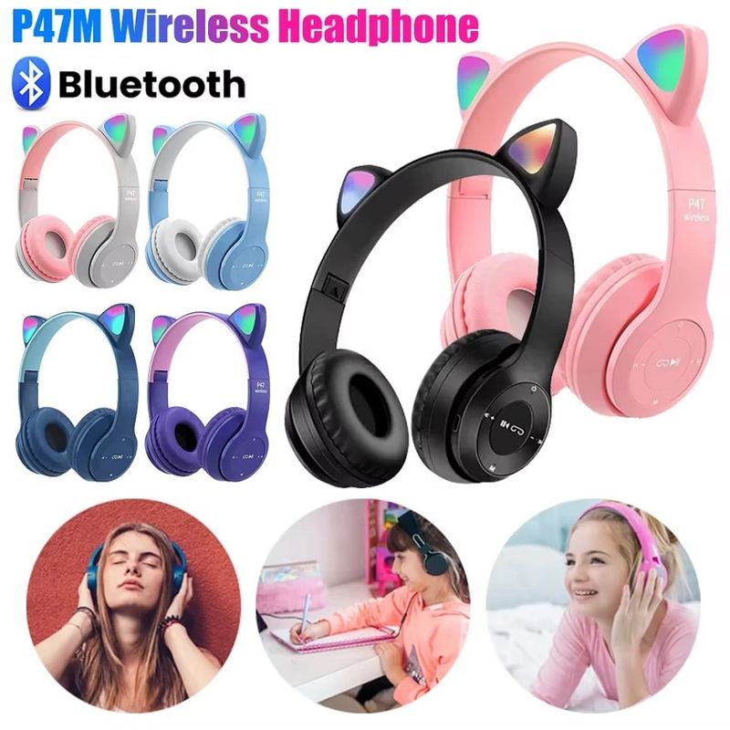 GENERICO - AUDIFONO GATITO BLUETOOTH SONIDO ESTEREO CON MICROFONO LUZ RGB