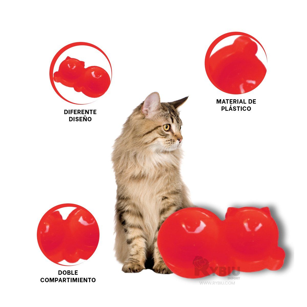 GENERICO - Comedero para Cat Doble en Talla M en Rojo Y+Gift Stickers