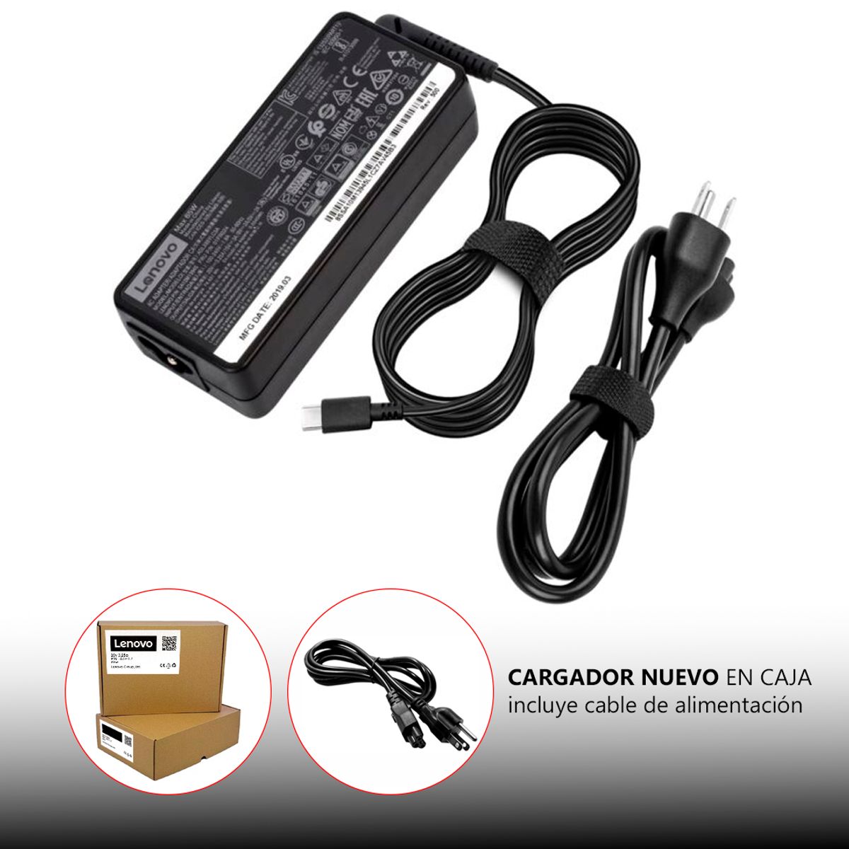 OEM - CARGADOR PARA LENOVO TIPO C 65w 3-25a 20v NUEVO