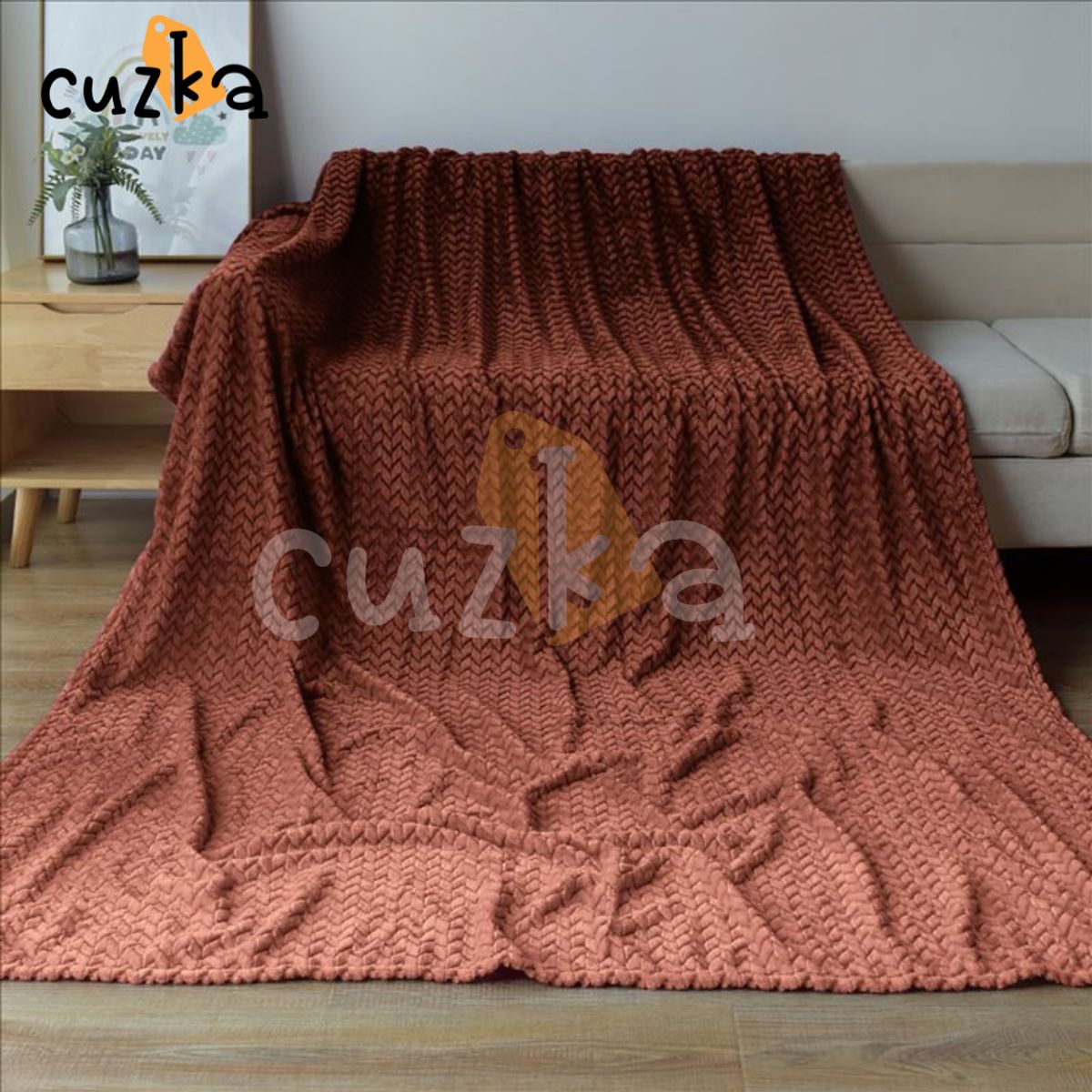 CASATEX - Manta Antialérgica Jacquard  Alto Relieve Espiga QUEEN Brown