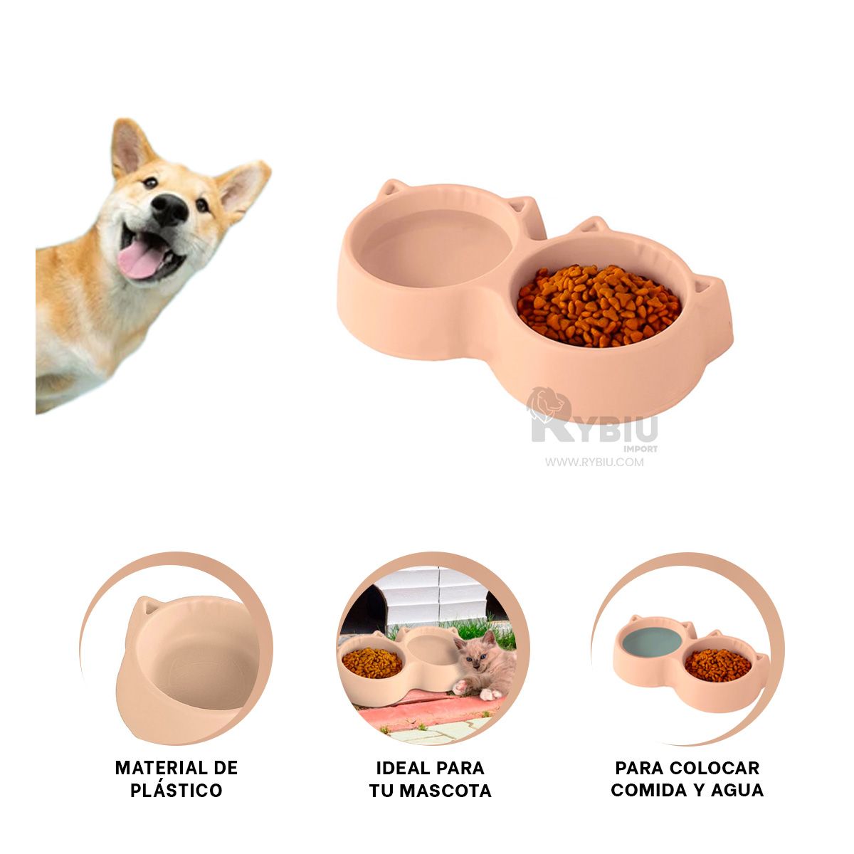 GENERICO - Plato de Comida Doble para Gatos en Carne Y+Papel de Regalo