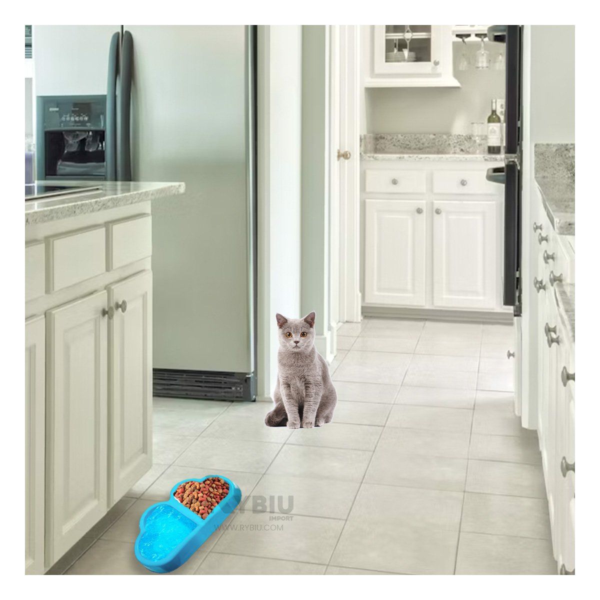 GENERICO - Platillo para Gatos y Perros Celeste Y+Envoltorio de Regalo