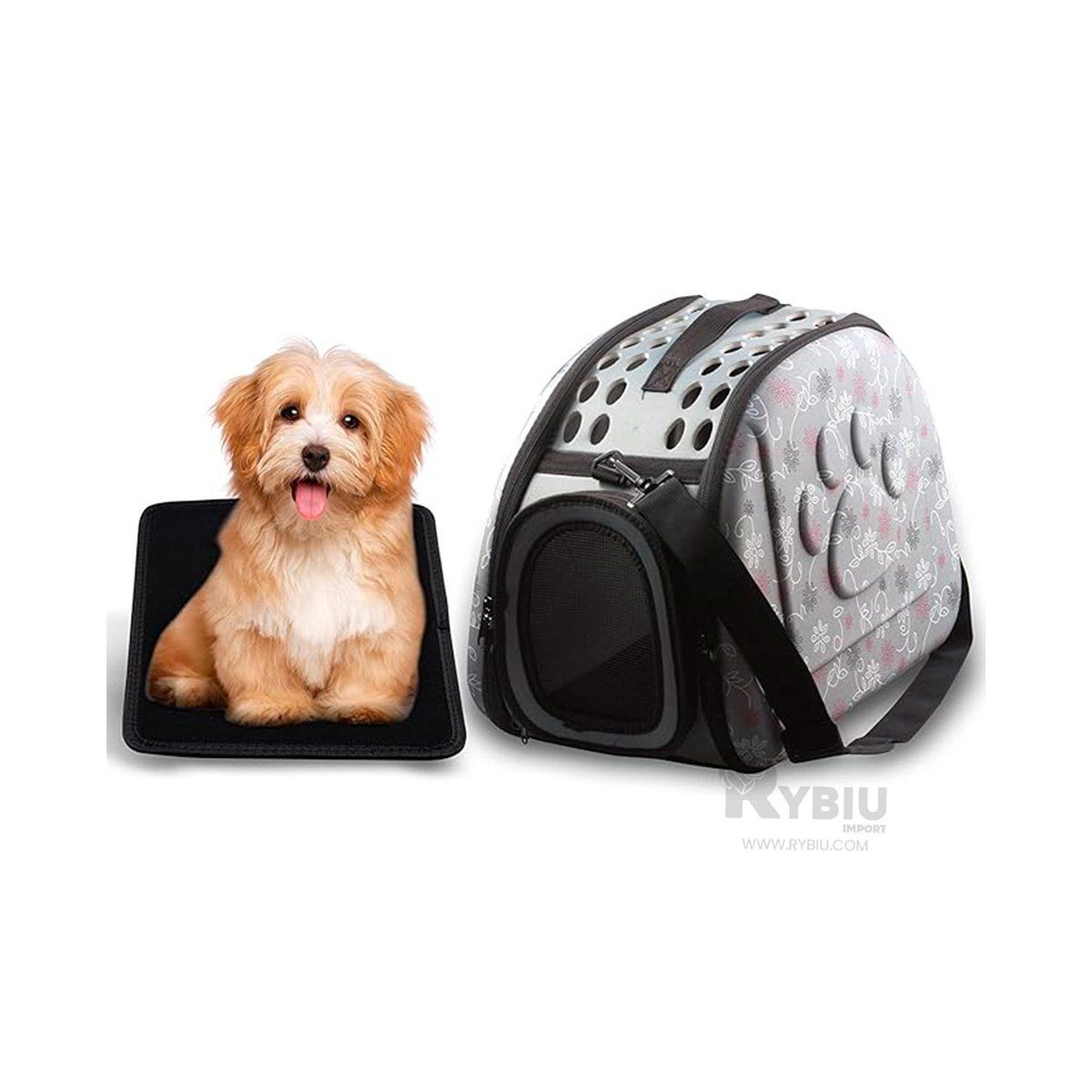 GENERICO - Transportador de Goma para Mascotas con Huellitas Plomo