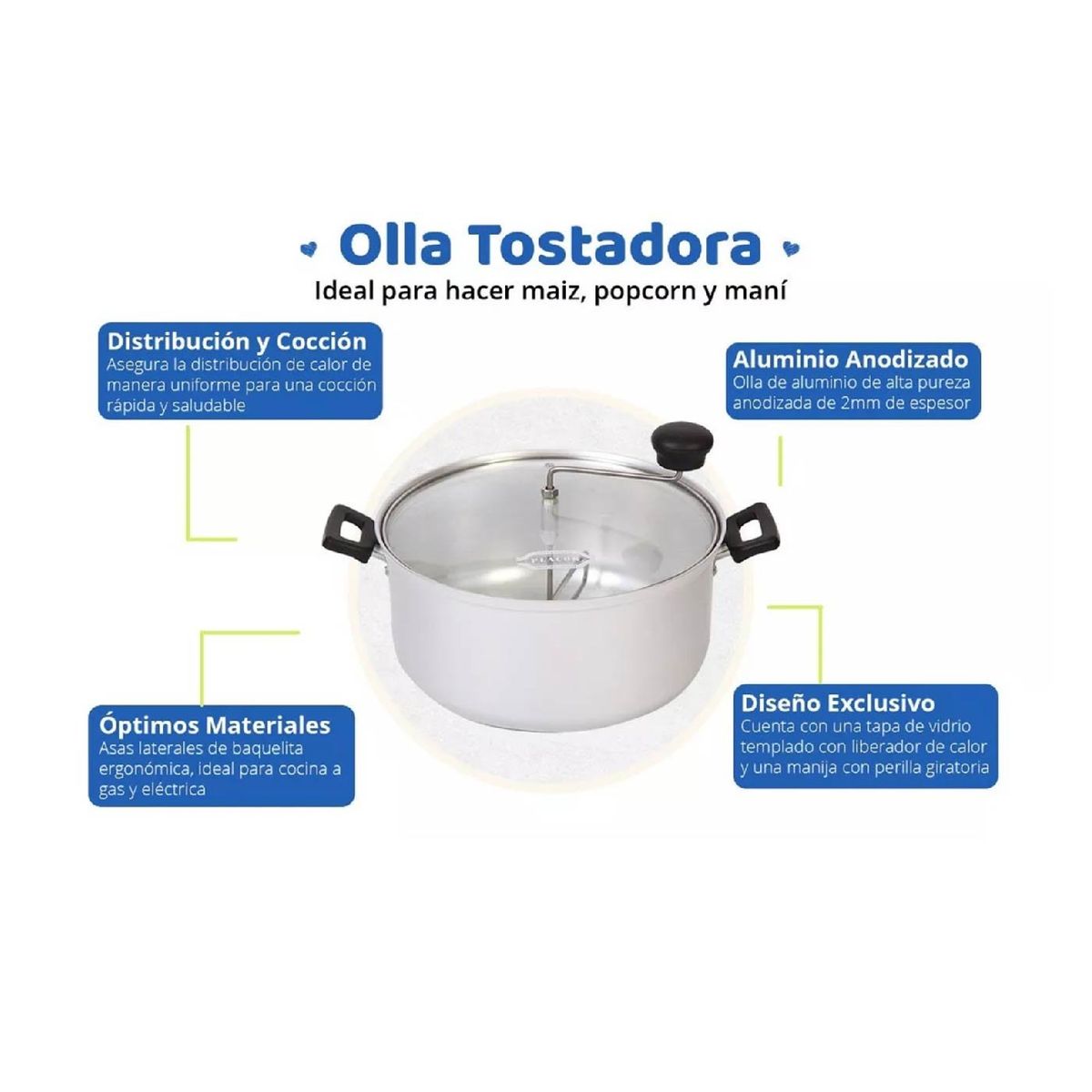 GENERICO - Olla Tostadora Porcorn Cancha Mani AluAnodizado 26cm