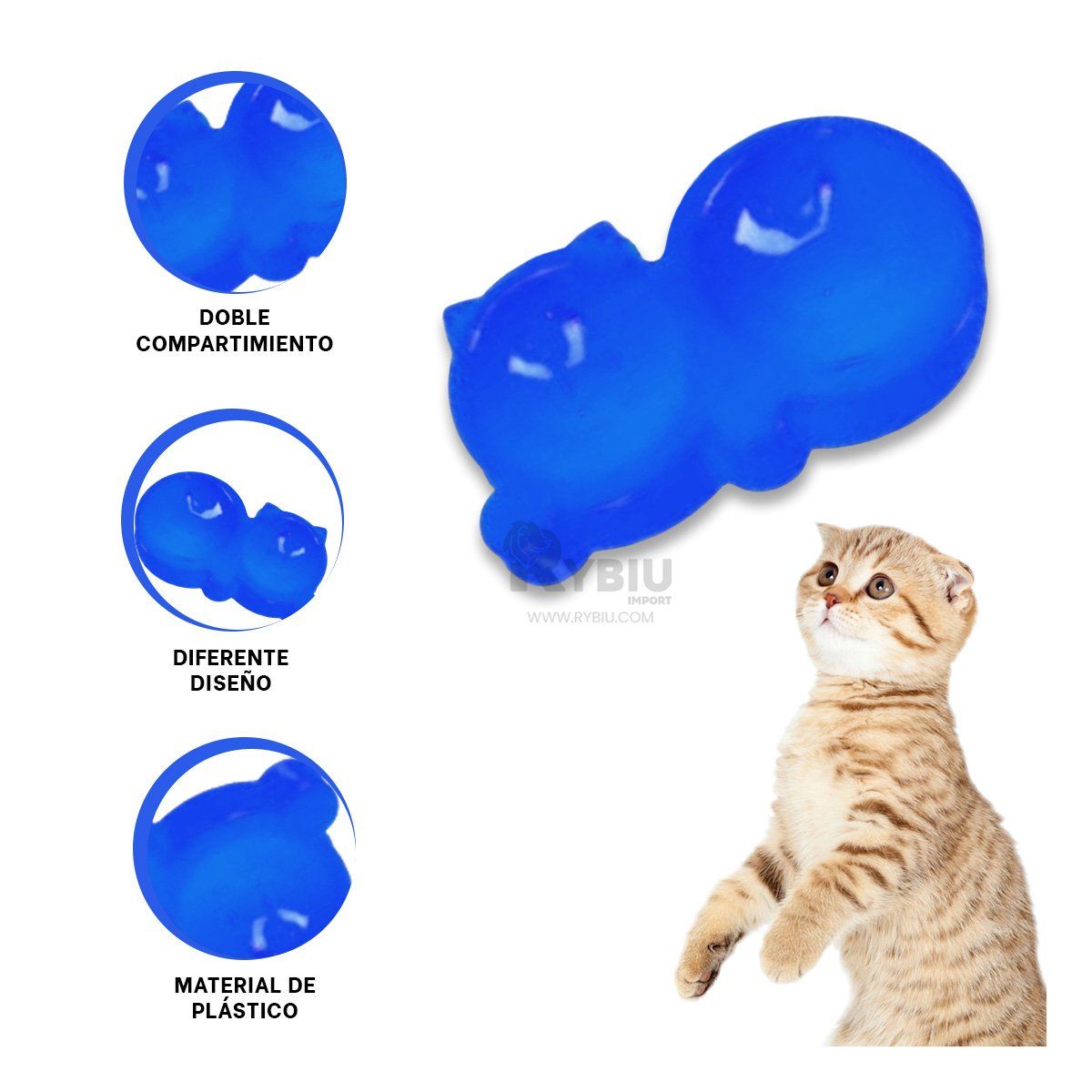 GENERICO - Comedero para Cat Doble en Talla M en Azul Y+Gift Stickers