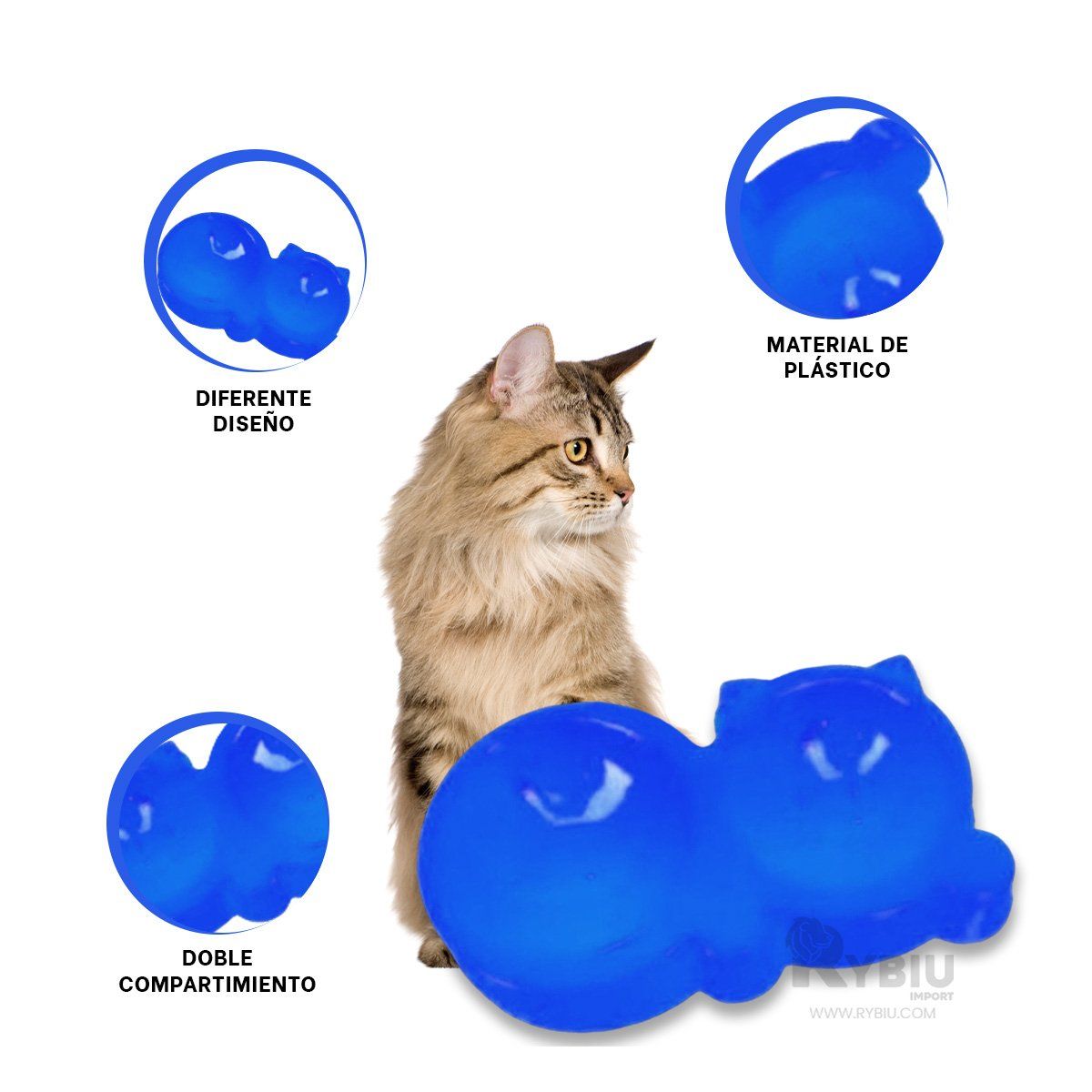 GENERICO - Comedero para Cat Doble en Talla M en Azul Y+Gift Stickers