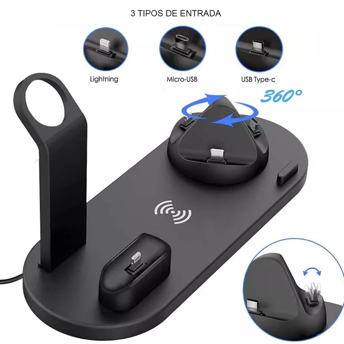 DREIZT - Cargador inalámbrico 4 en 1 para celulares Iphone, Android, Apple watch y Audifonos
