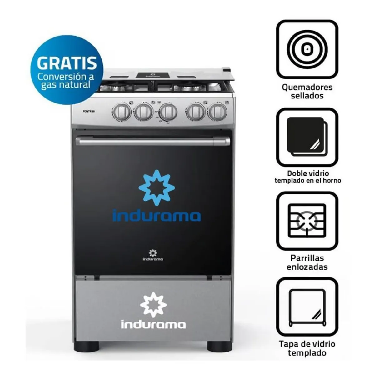 INDURAMA - Cocina a Gas Indurama de 4 Hornillas Fontana - Gas