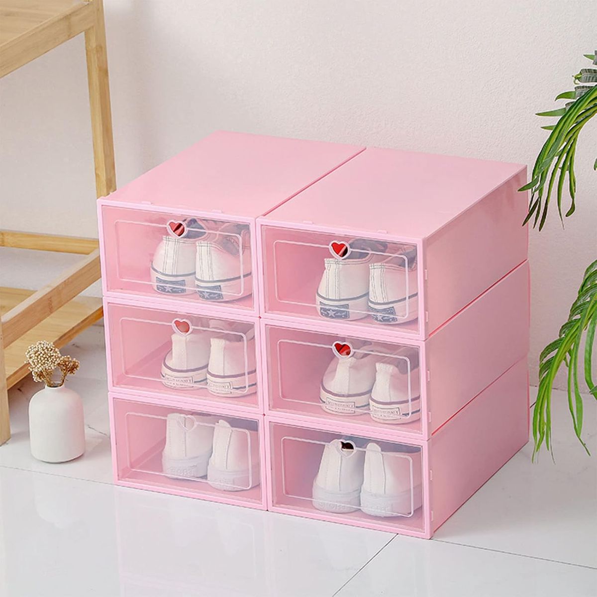 GENERICO - PACK 3 UNIDADES ORGANIZADOR DE ZAPATO CAJA ORGANIZADORA ROSA