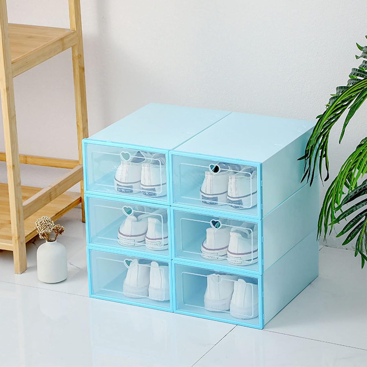 GENERICO - PACK 3 UNIDADES ORGANIZADOR DE ZAPATO CAJA ORGANIZADORA CELESTE