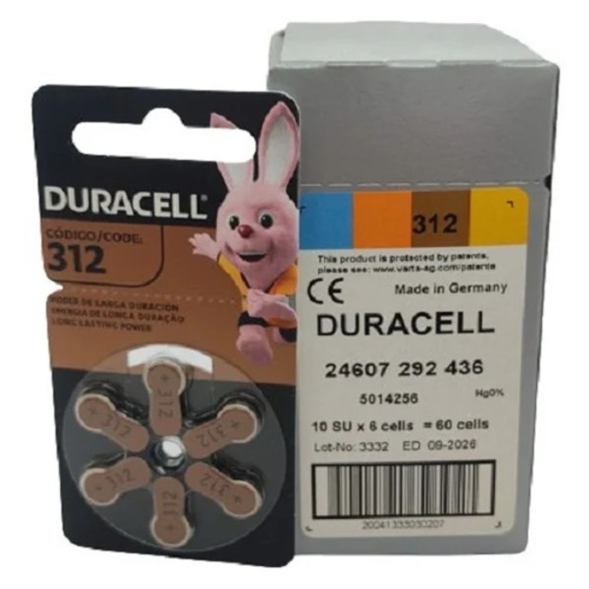 DURACELL - PILAS PARA AUDIFONOS DURACELL 312 CAJA  60 UND (10 BLISTER x 6 PILAS)