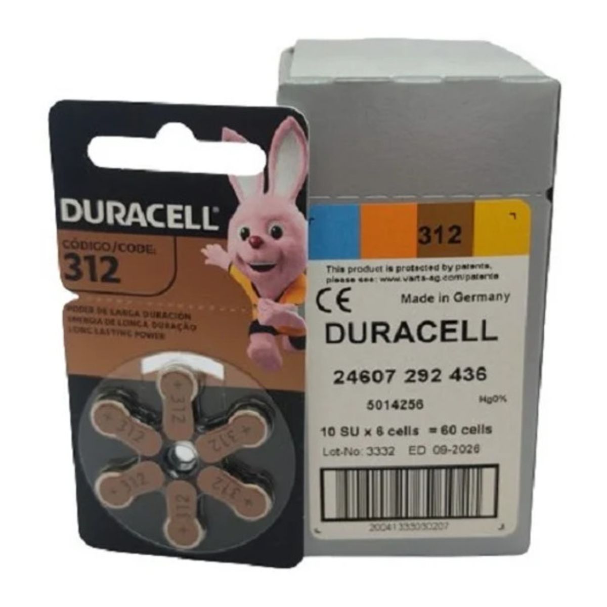 DURACELL - PILAS PARA AUDIFONOS DURACELL 312 CAJA  60 UND (10 BLISTER x 6 PILAS)