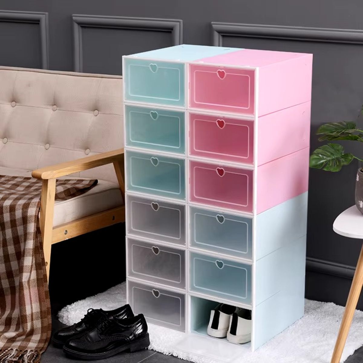 GENERICO - PACK 6 UNIDADES ORGANIZADOR DE ZAPATO CAJA ORGANIZADORA BLANCO