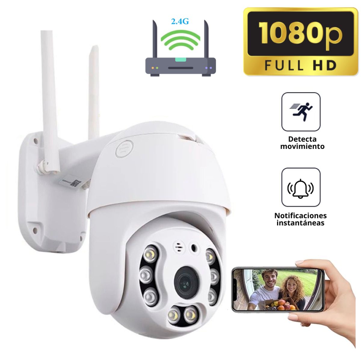 GENERICO - Camara IP Full HD Exterior WiFi Sensor Movimiento 360° App Control