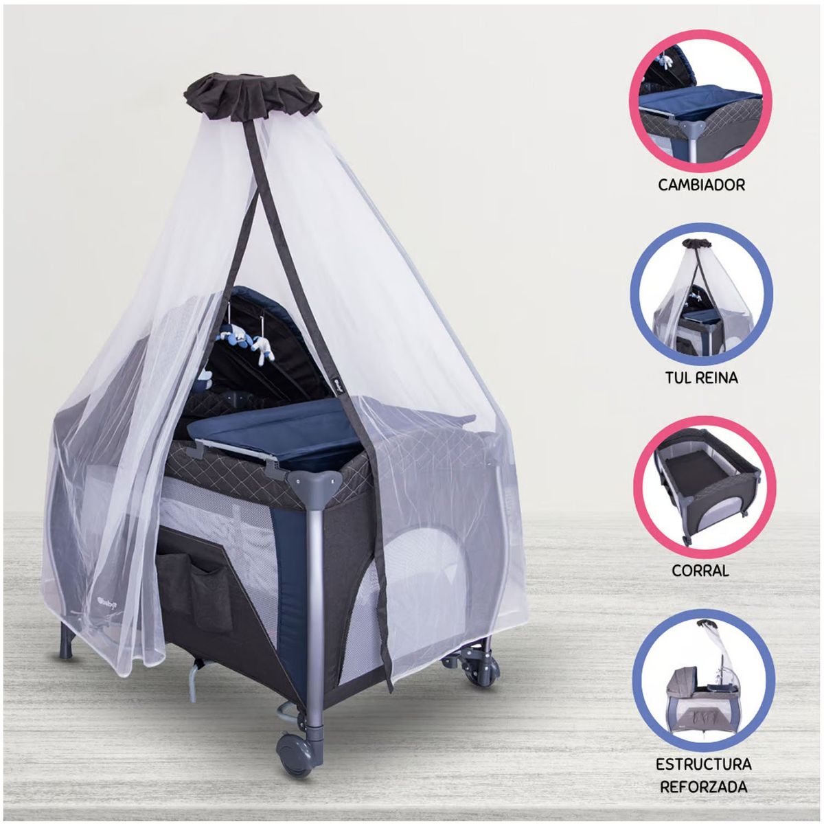 EBABY - Cuna Corral Mecedora Napy Azul 779-C