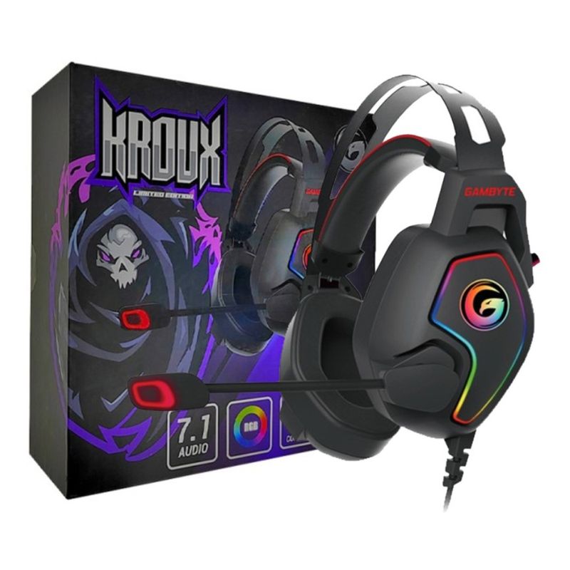 GAMBYTE - Audifono Gamer 7.1 Gambyte Kroux  Negro Con Microfono Usb Luz Led Rgb