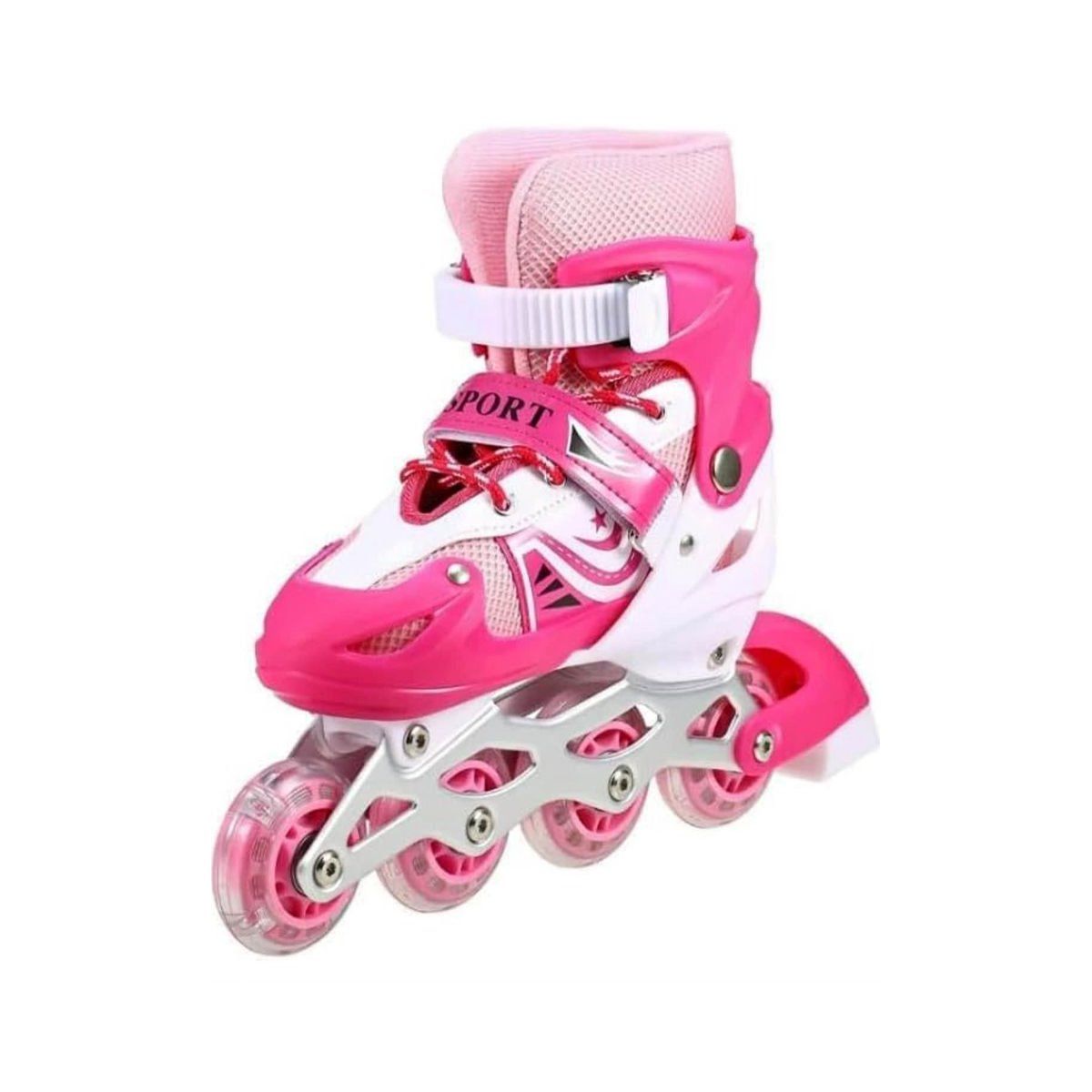 GENERICO - Set Patines Lineales Regulables Talla 30 a 33 Rosado Luces