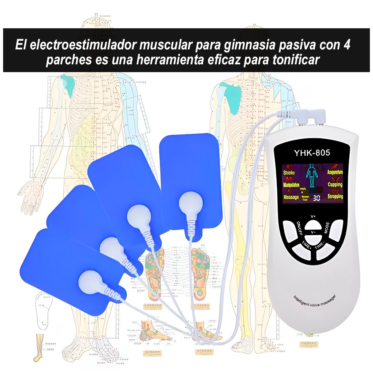 GENERICO - Electroestimulador Muscular Gimnasia Pasiva 4 Parches