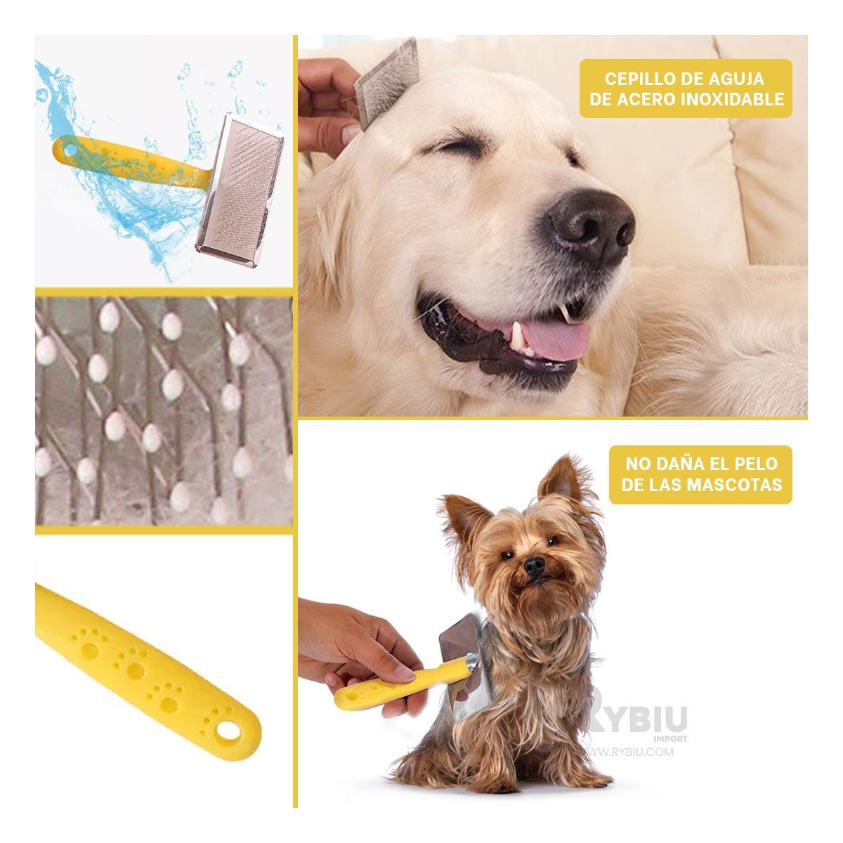 GENERICO - Peine Pet Puntas de Metal Mango de Plastico Amarillo Talla M