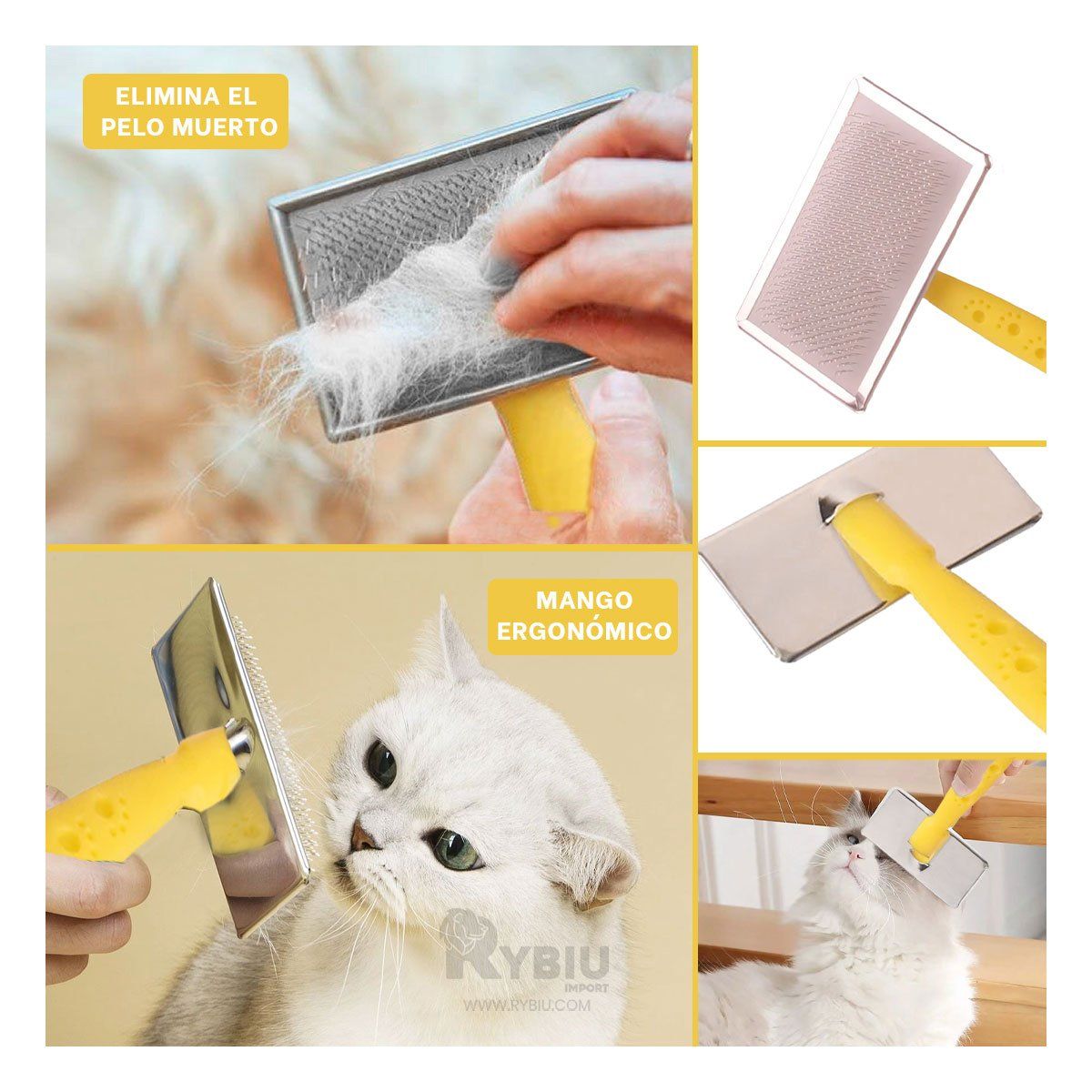 GENERICO - Peine Pet Puntas de Metal Mango de Plastico Amarillo Talla M