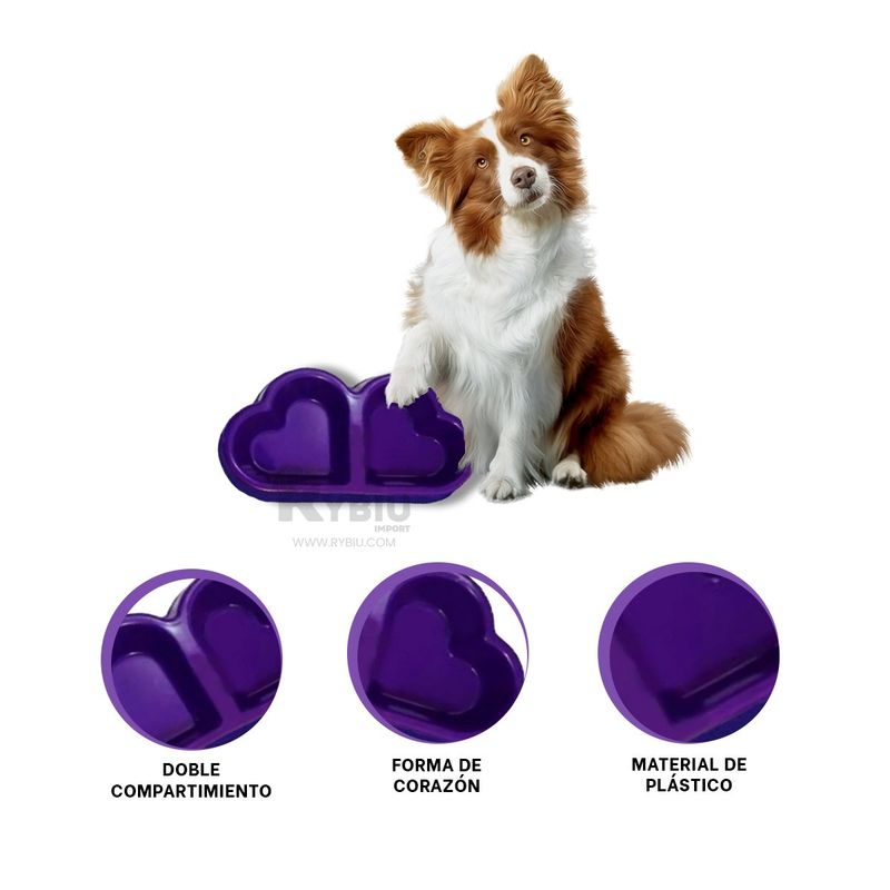 GENERICO - Platillo de Plastico para Perros y Gatos Morado Y+Stickers