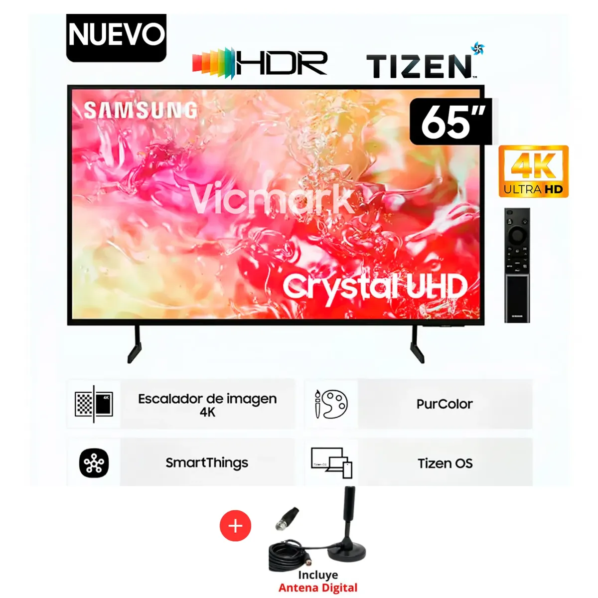 SAMSUNG - Televisor Samsung LED 65 Crystal UHD 4K 65DU7000 Tizen OS Smart TV + Antena