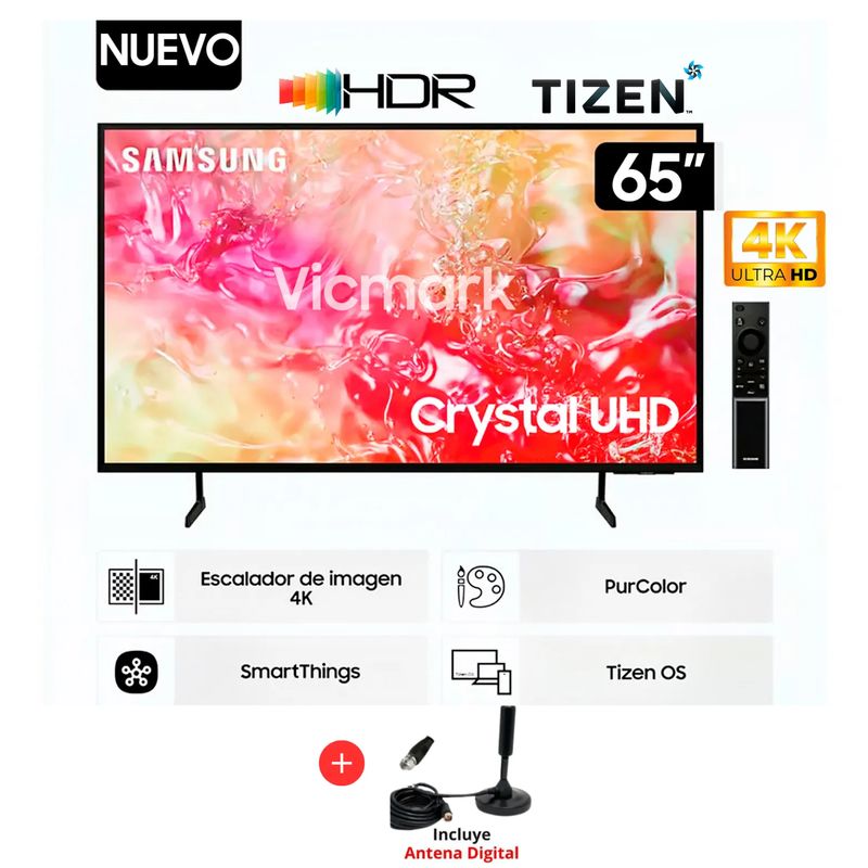 SAMSUNG - Televisor Samsung LED 65 Crystal UHD 4K 65DU7000 Tizen OS Smart TV + Antena