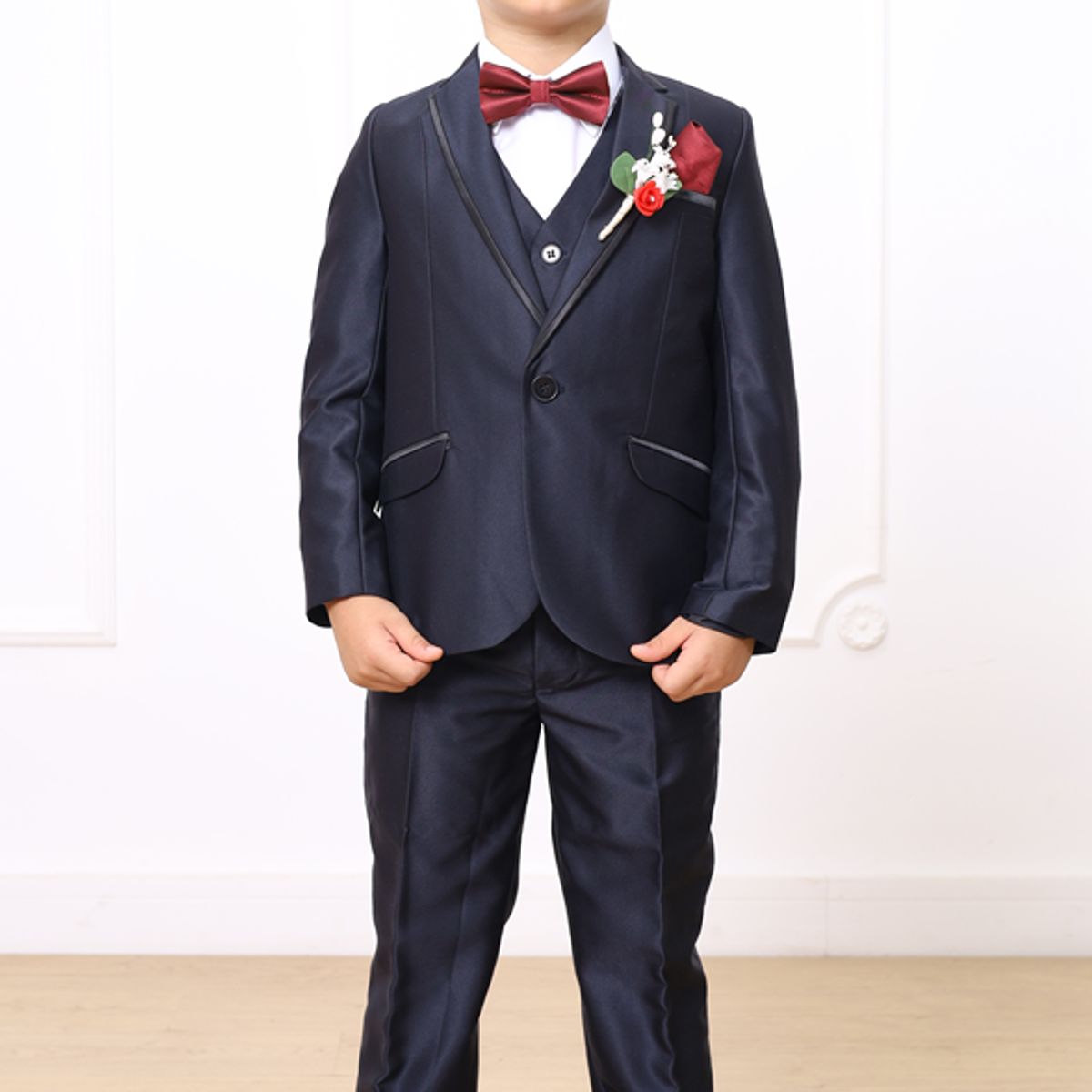 GENERICO - TRAJE DE 3 PIEZAS PARA NIÑO SOFISTICADO AZUL NOCHE VERSAGE SATINADO