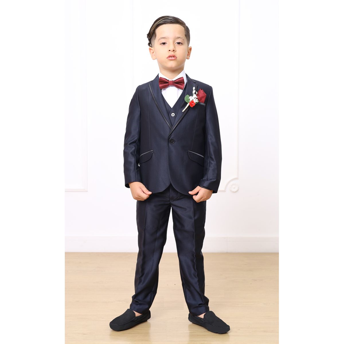 GENERICO - TRAJE DE 3 PIEZAS PARA NIÑO SOFISTICADO AZUL NOCHE VERSAGE SATINADO