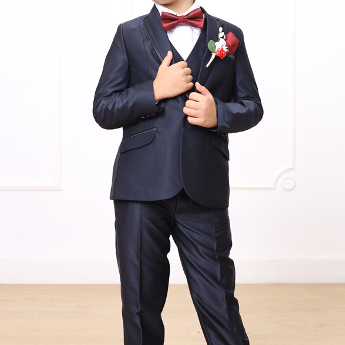 GENERICO - TRAJE DE 3 PIEZAS PARA NIÑO SOFISTICADO AZUL NOCHE VERSAGE SATINADO