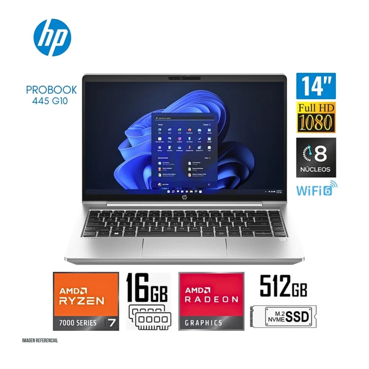 HP - LAPTOP HP 14" FHD Ryzen 7 7730U 16GB RAM 512GB SSD W11 445 G10 9S640LA