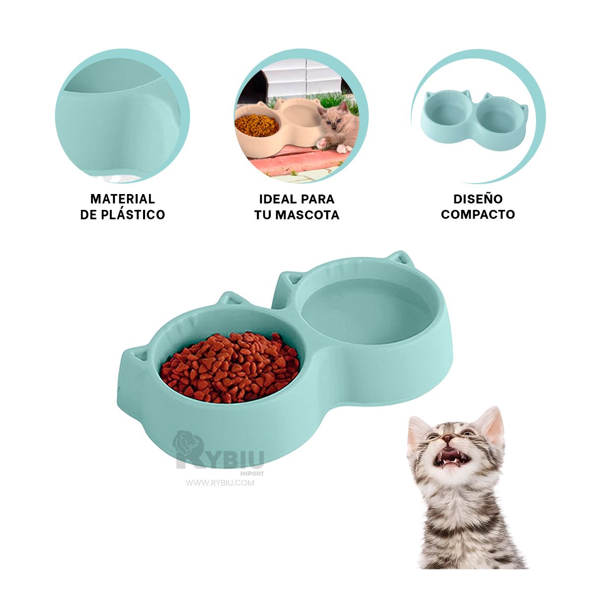 GENERICO - Comedero para Cat Doble de Color Celeste Y+Gift Stickers