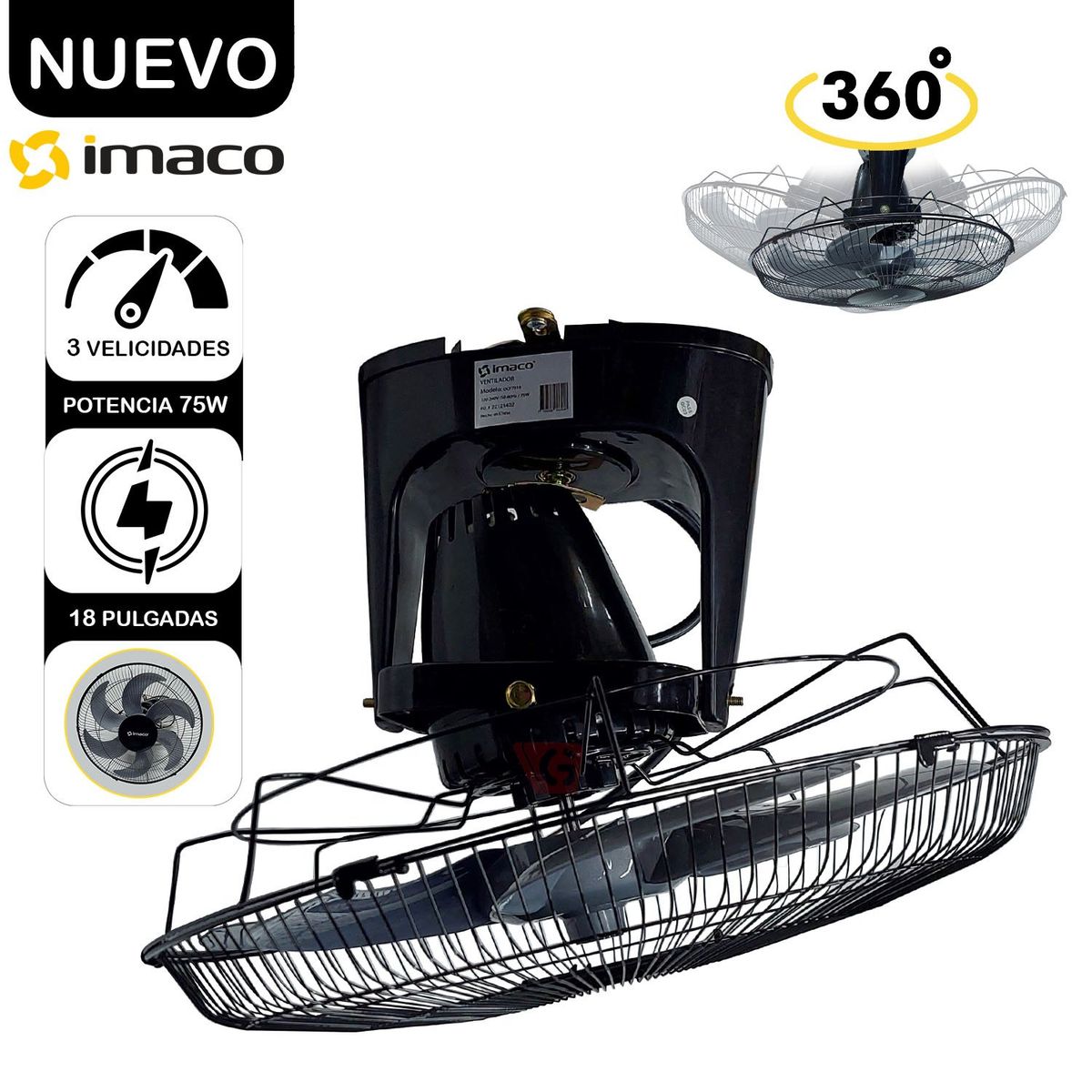 IMACO - Ventilador orbital 18 de techo 360° imaco OCF 7919