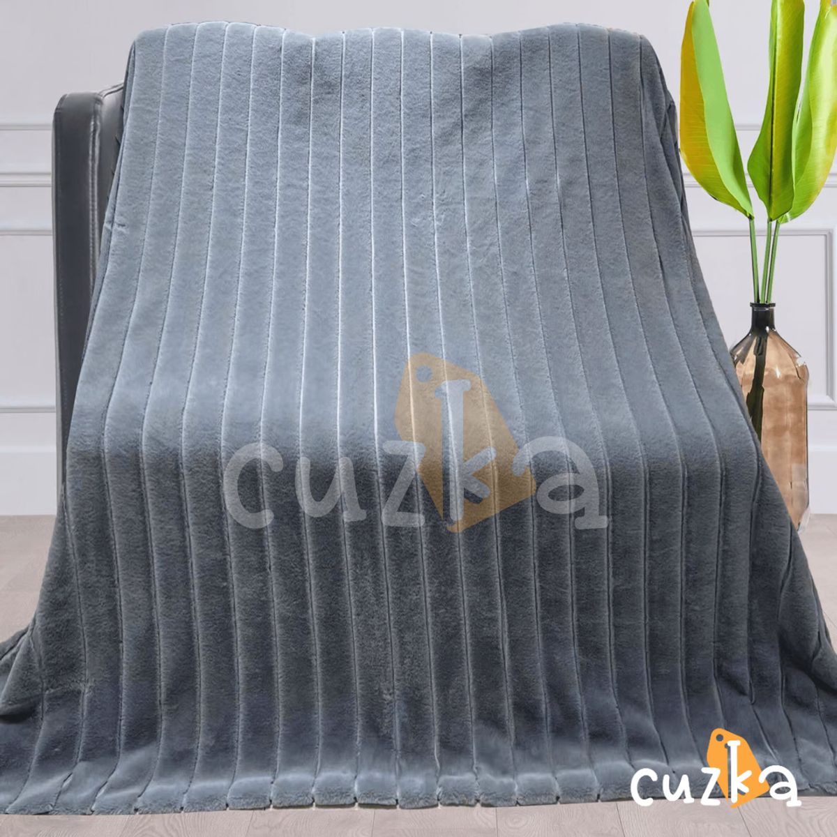 CASATEX - Manta Antialérgica Piel de Conejo Alto Relieve Rayas QUEEN Dark Gray