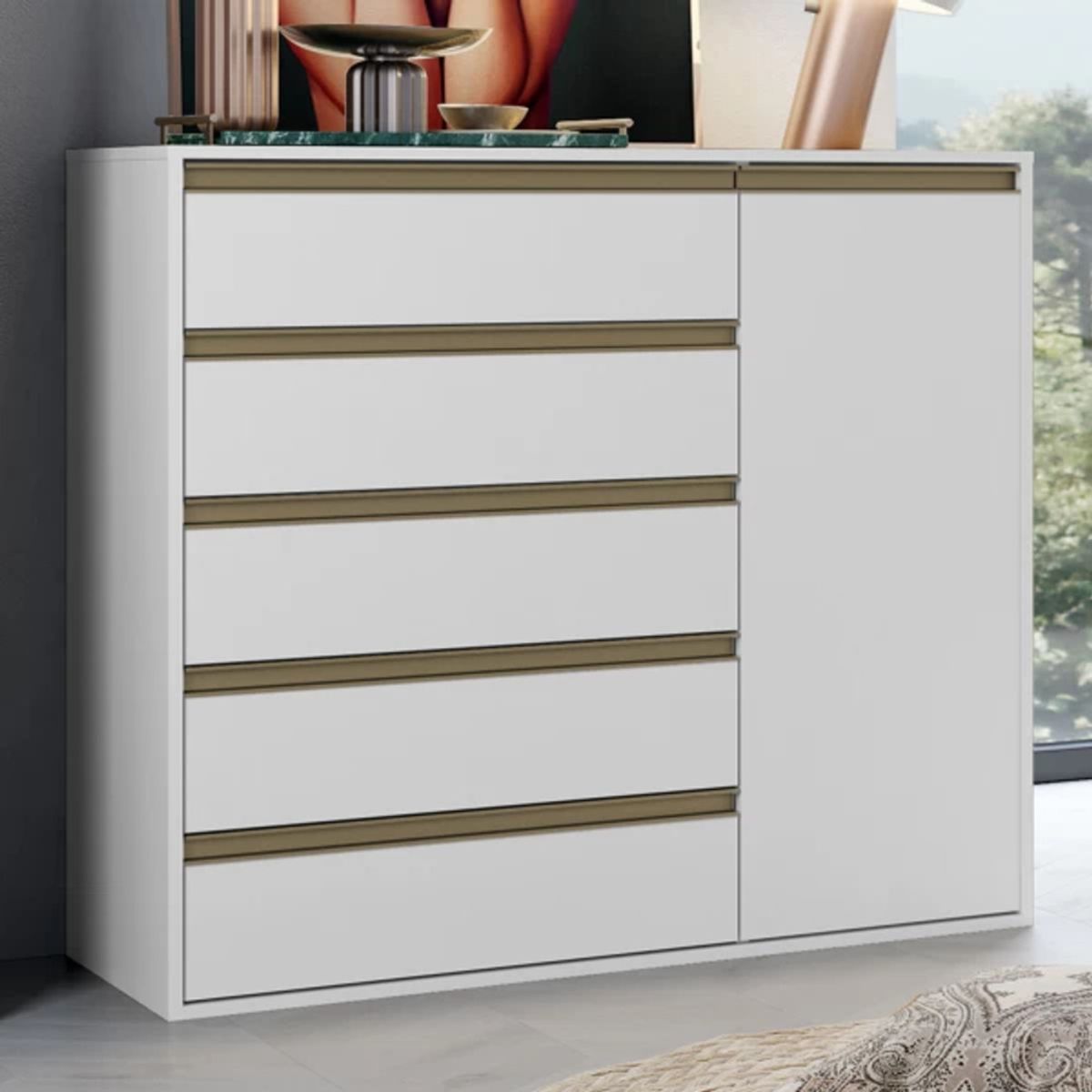 TU MESITA - Cómoda Clásica Chiapas color Blanco 5 cajones 1 puerta TU MESITA