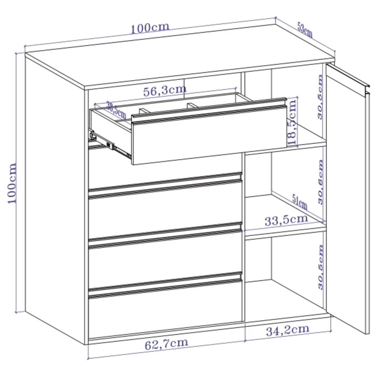 TU MESITA - Cómoda Clásica Chiapas color Blanco 5 cajones 1 puerta TU MESITA