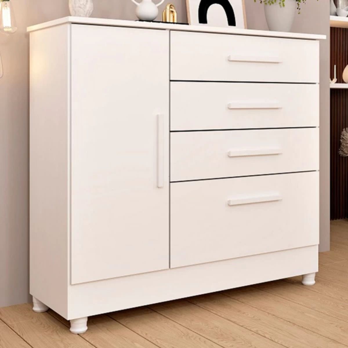 TU MESITA - Cómoda Clásica Chicago 4 cajones 1 puerta TU MESITA color Blanco