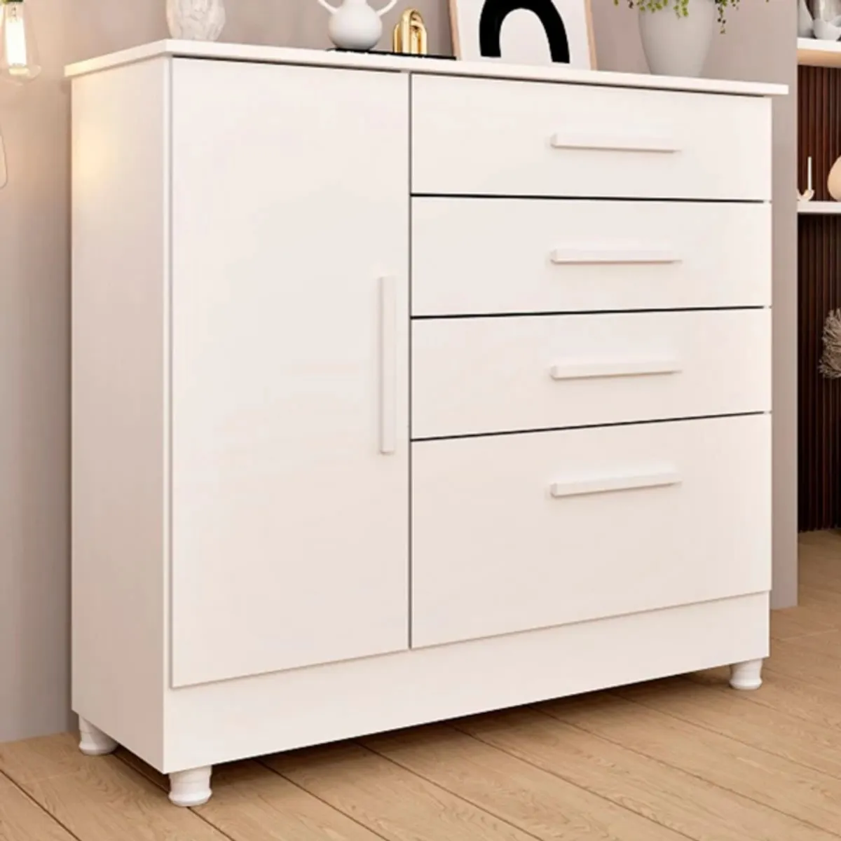 TU MESITA - Cómoda Clásica Chicago color Blanco 4 cajones 1 puerta TU MESITA