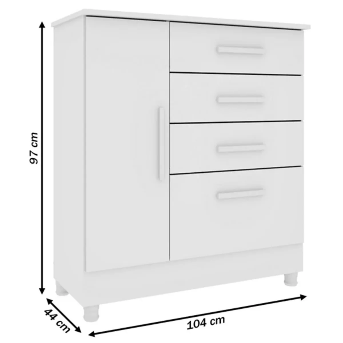 TU MESITA - Cómoda Clásica Chicago color Blanco 4 cajones 1 puerta TU MESITA