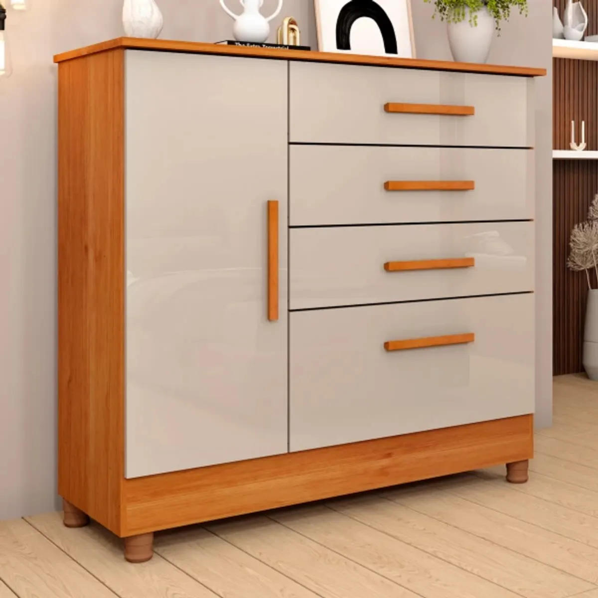 TU MESITA - Cómoda Clásica Chicago color BlancoHaya 4 cajones 1 puerta TU MESITA