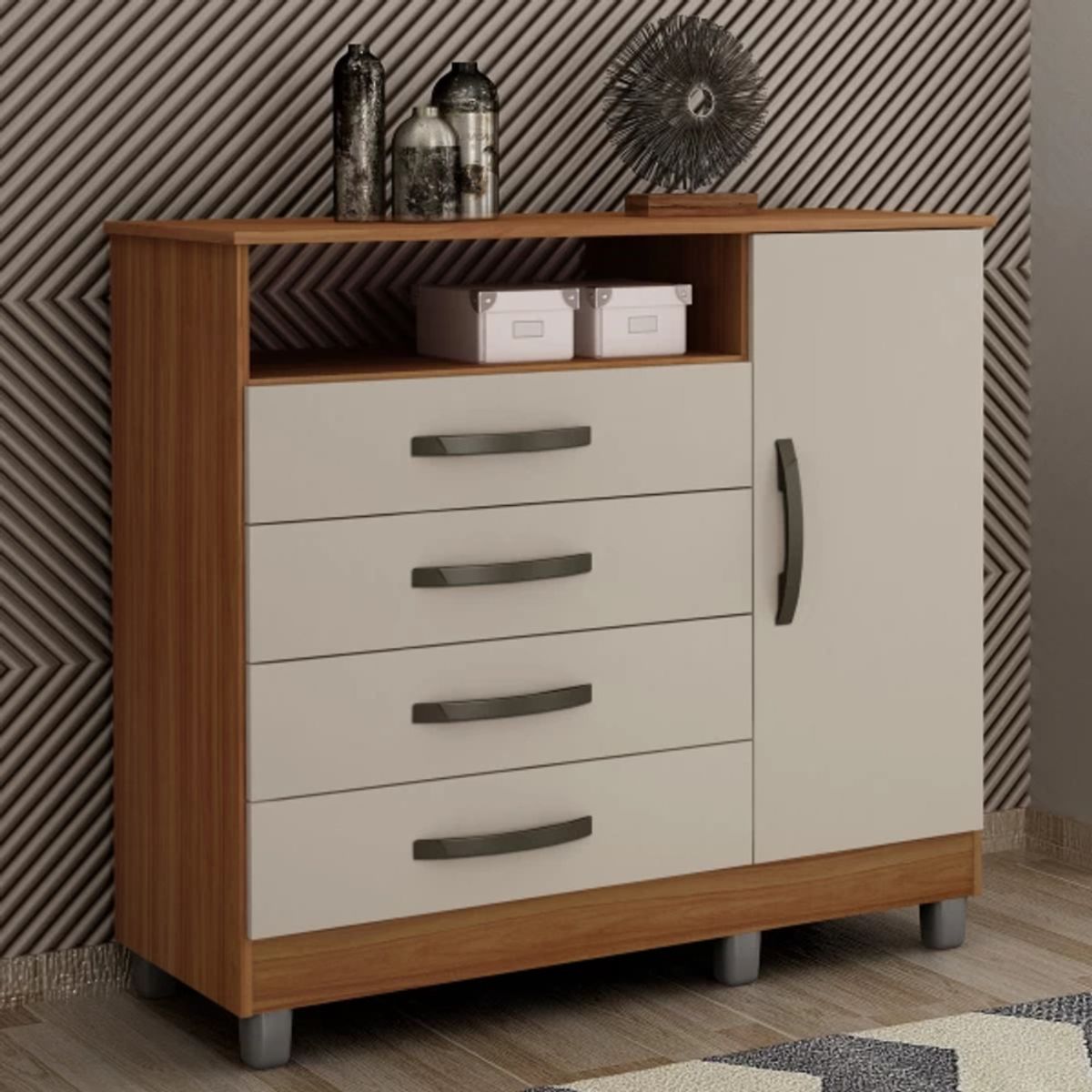 TU MESITA - Cómoda Clásica Parisina BlancoMarrón 4 cajones 1 puerta TU MESITA