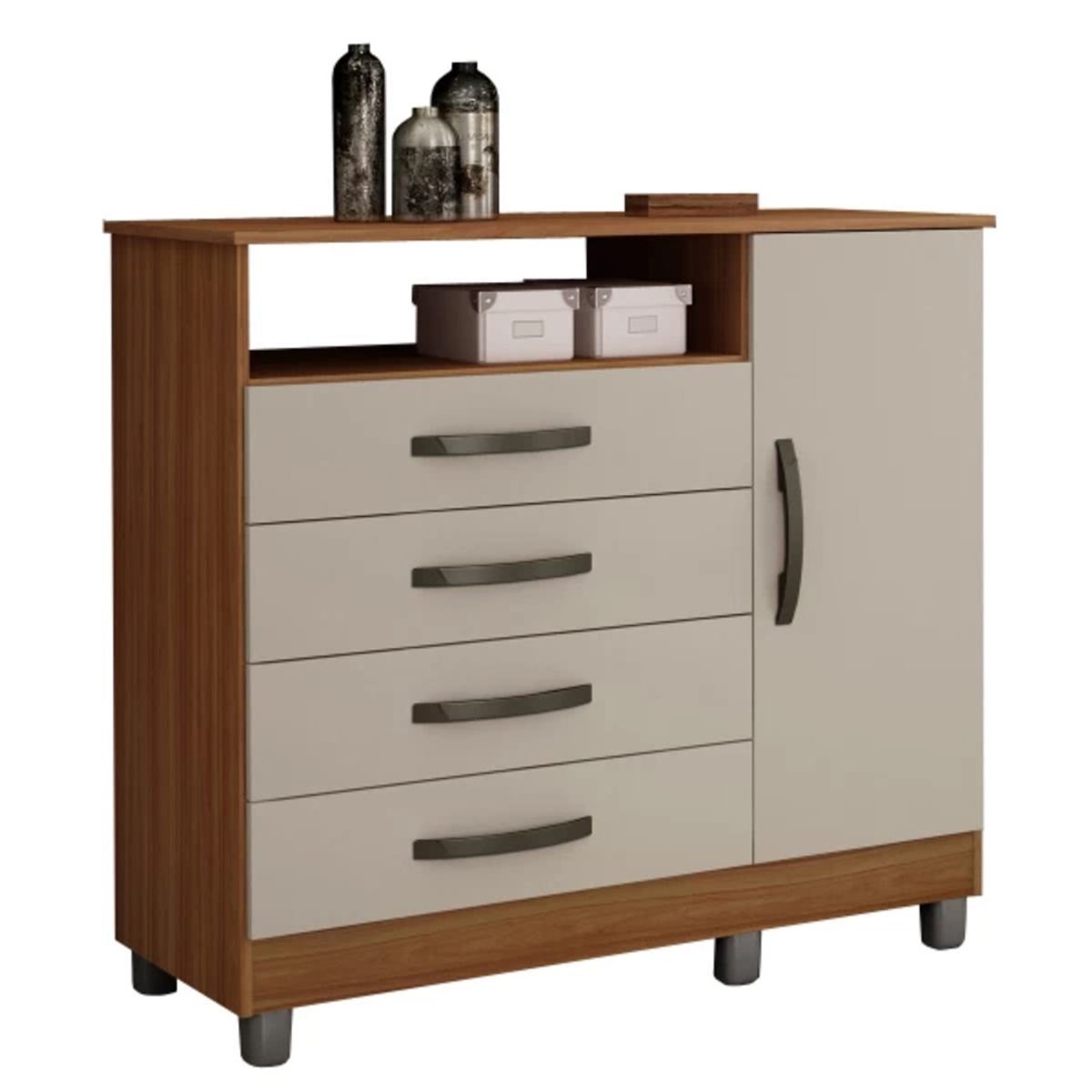 TU MESITA - Cómoda Clásica Parisina BlancoMarrón 4 cajones 1 puerta TU MESITA