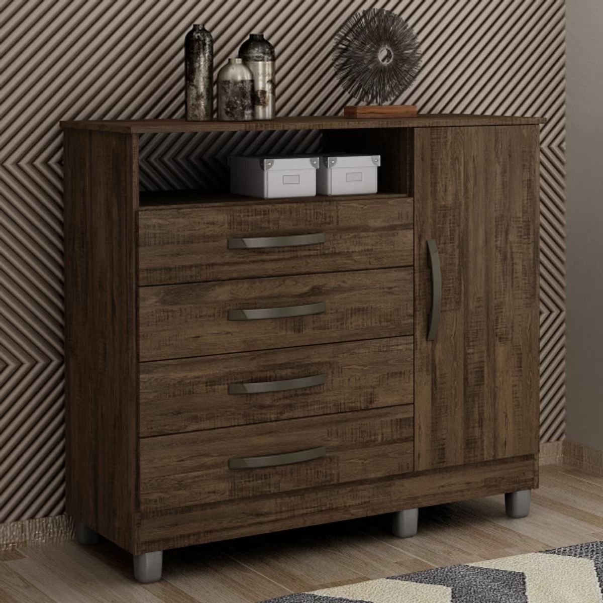 TU MESITA - Cómoda Clásica Parisina color Marrón 4 cajones 1 puerta TU MESITA