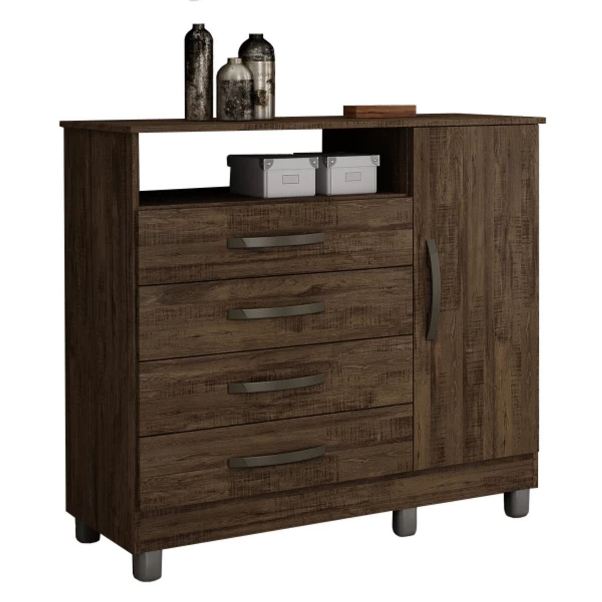 TU MESITA - Cómoda Clásica Parisina color Marrón 4 cajones 1 puerta TU MESITA