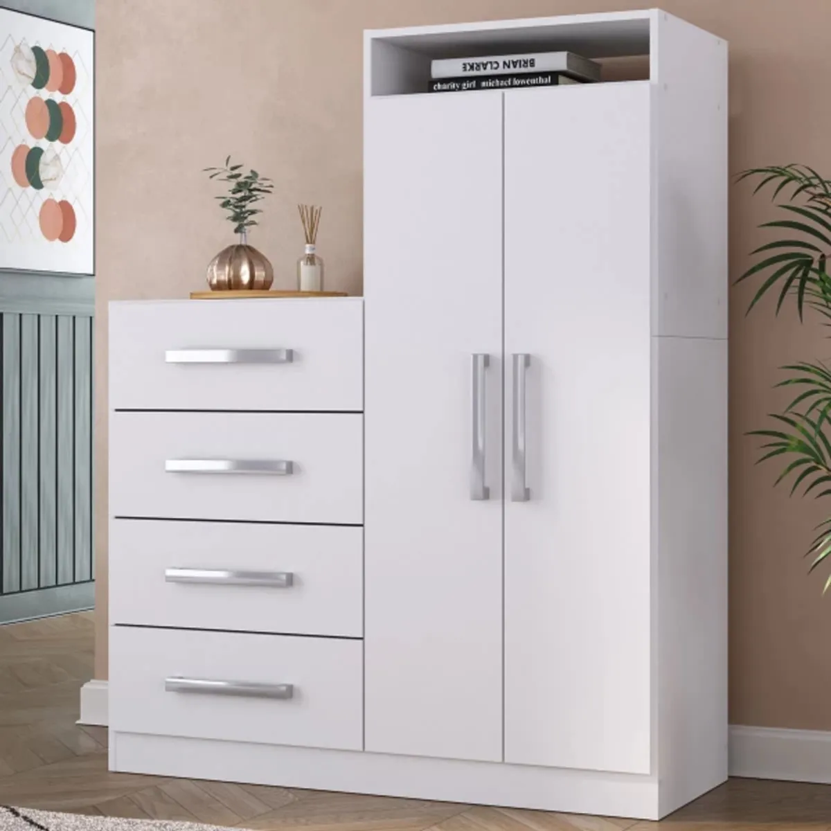 TU MESITA - Cómoda con Armario Cinamon Blanco TU MESITA 4 cajones 2 puertas