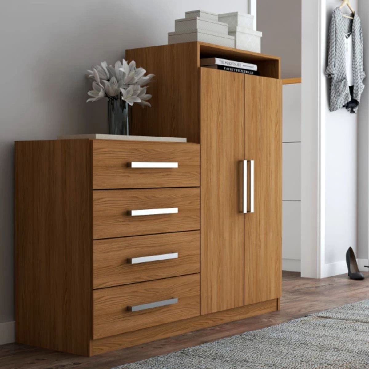 TU MESITA - Cómoda con Armario Cinamon Marrón TU MESITA 4 cajones 2 puertas