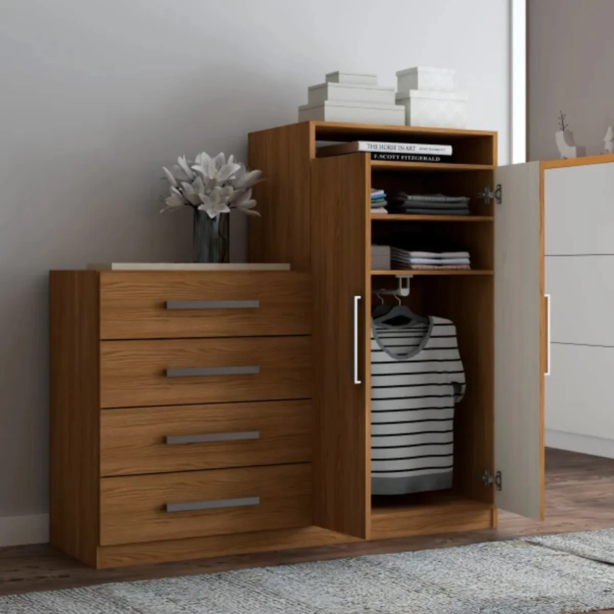 TU MESITA - Cómoda con Armario Cinamon Marrón TU MESITA 4 cajones 2 puertas