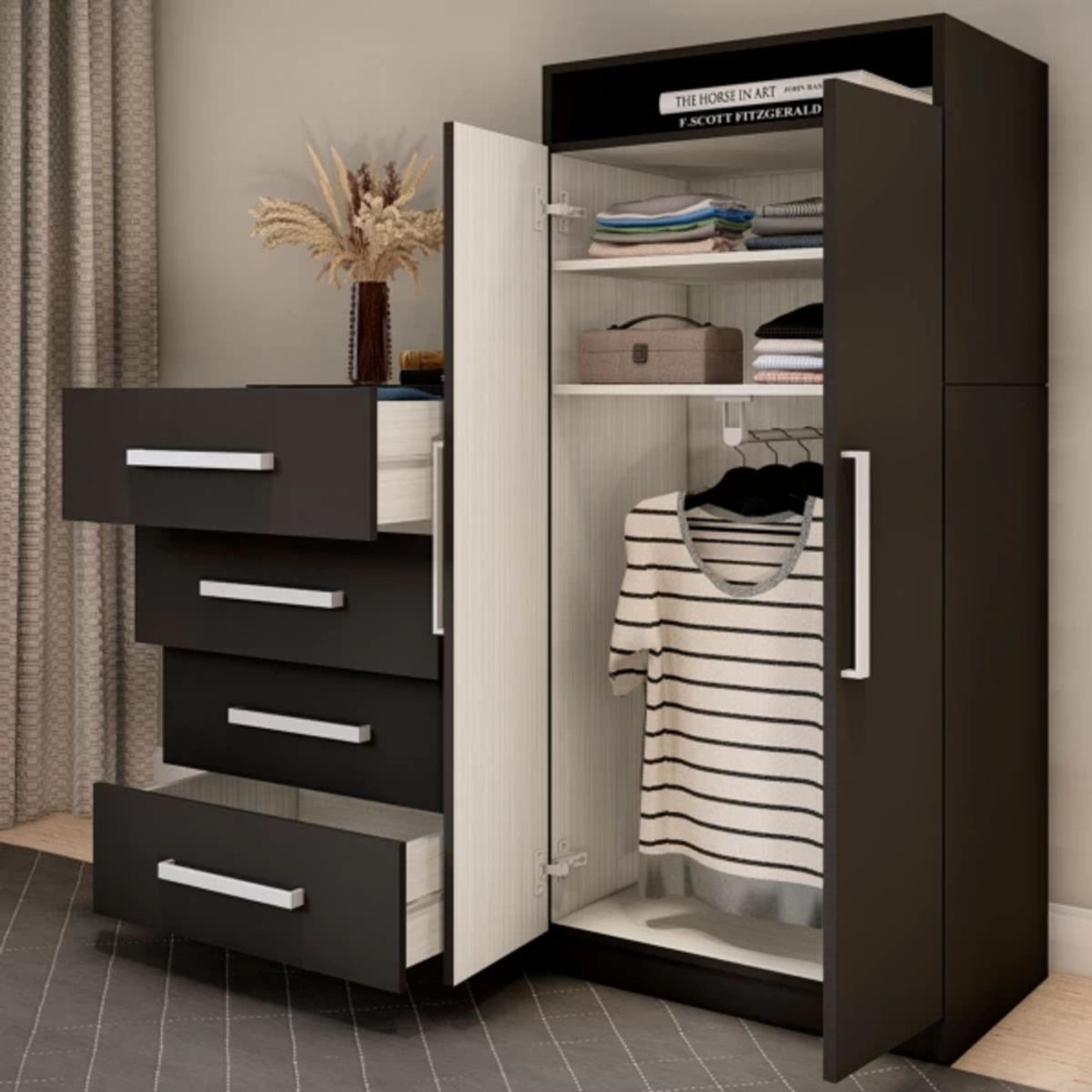 TU MESITA - Cómoda con Armario Cinamon Negro TU MESITA 4 cajones 2 puertas